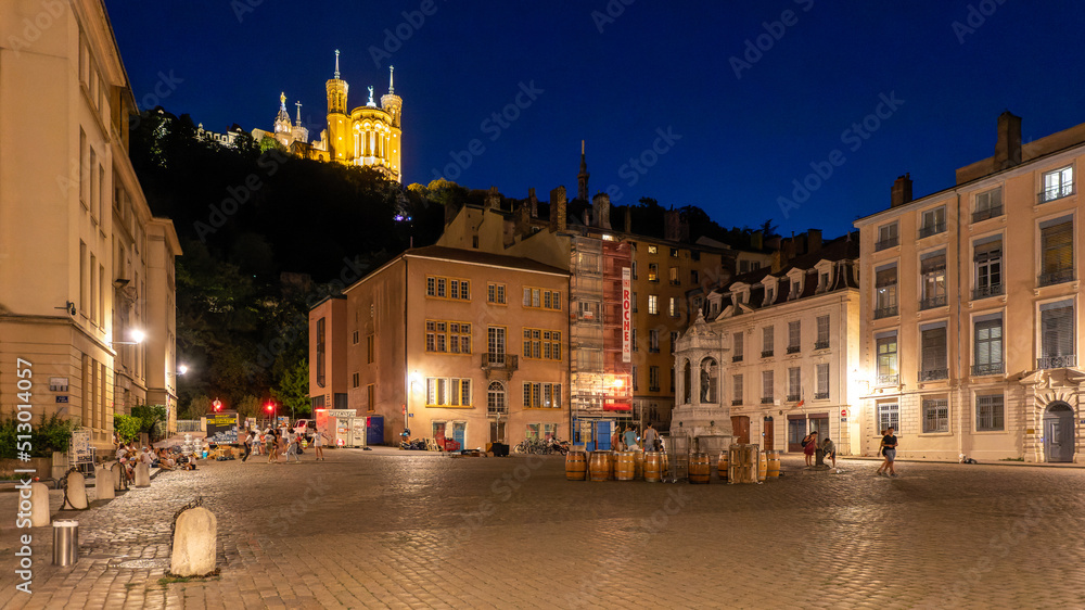 City of Lyon by night in France on June 2022 