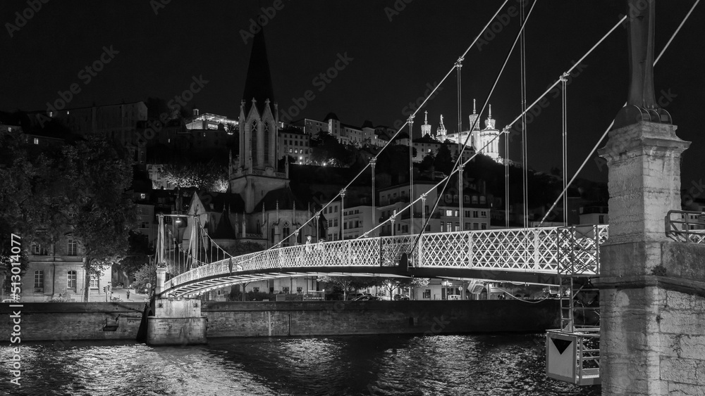 Obraz premium Old city of Lyon in France on Black and white picture