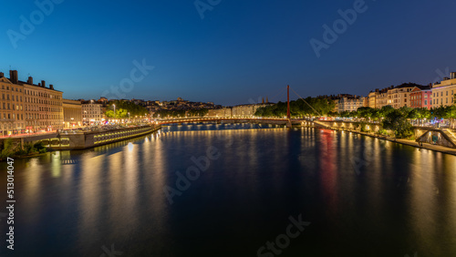 Panorama City of Lyon by night in France on June 2022 