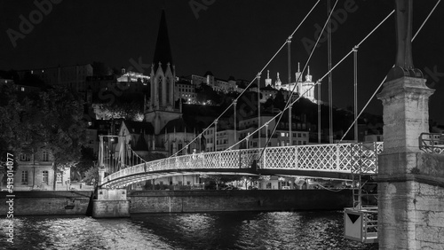 Old city of Lyon in France on Black and white picture