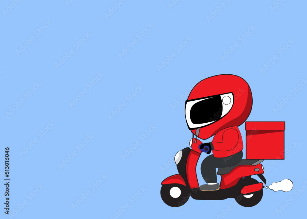 Icon or cartoon character flat style of motorcycle rider, transportation, courier, food delivery services for banner, poster advertising or promotion design. copy space. Icon or cartoon character flat style of motorcycle rider, transportation, courier, food delivery services for banner, poster advertising or promotion design. copy space.