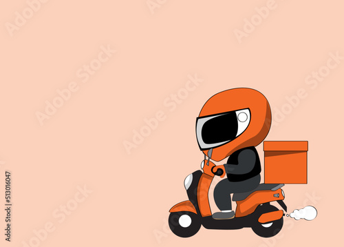 Icon or cartoon character flat style of motorcycle rider, transportation, courier, food delivery services for banner, poster advertising or promotion design. copy space.