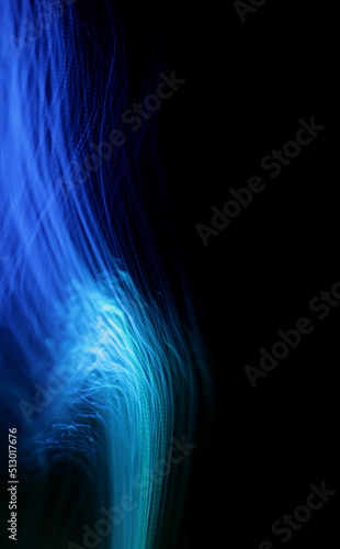 Modern futuristic tech and lightning concept or wallpaper. Illustration of beams of light against a dark background. Abstract shades and textures. Dynamic neon energy, bizarre artificial energy flow