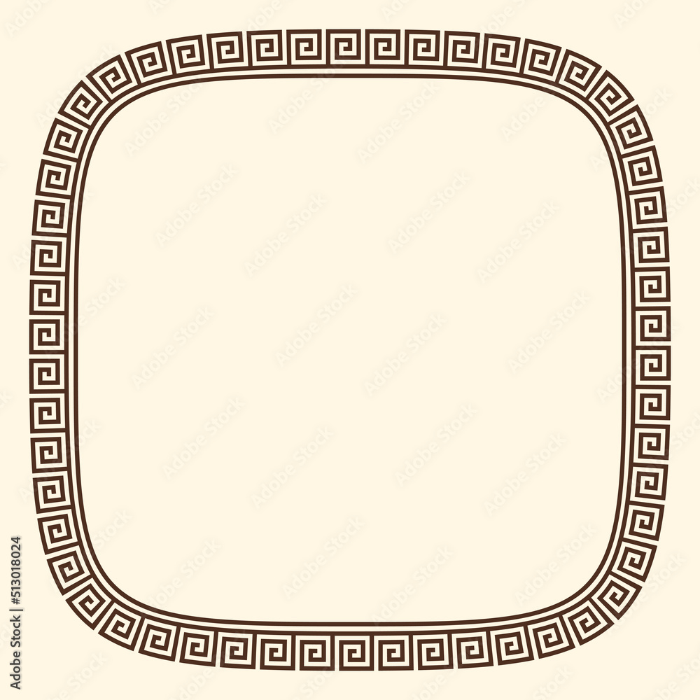 Greek key pattern, rounded square frame. Decorative ancient meander, greece border ornament with repeated geometric motif. Vector EPS10. Greek key pattern, rounded square frame. Decorative ancient meander, greece border ornament with repeated geometric motif. Vector EPS10.