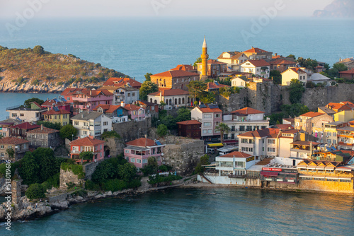 Beautiful cityscape on the mountains over Black-sea, Amasra. Amasra traditional Turkish architecture