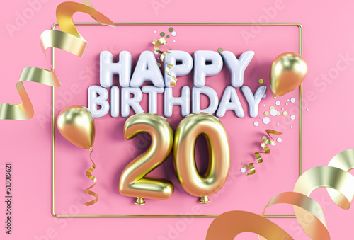 Happy Birthday 20 in Gold auf Rosa