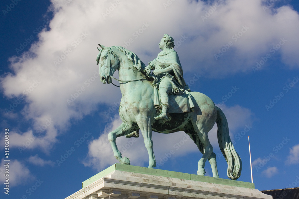 Monument to the Danish King Frederick V at Amalienborg Palace Square in Copenhagen, Denmark