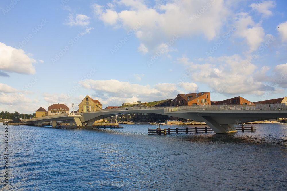 Modern drawbridge near Nyhavn pier in Copenhagen