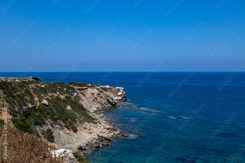 Looking out over the rocky coastline on the northern side of the Karpas peninsula in Cyprus