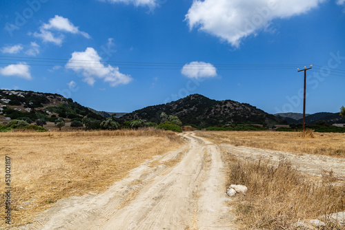 A dirt road in the remote countryside of the Karpas Peninsula, in Northern Cyprus
