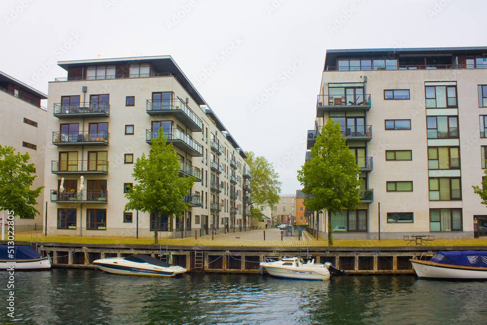 Street and canal in Copenhagen, Denmark