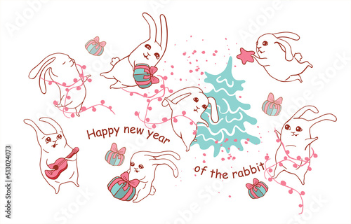 New Year of the Rabbit 2023  funny hares  cute bunny