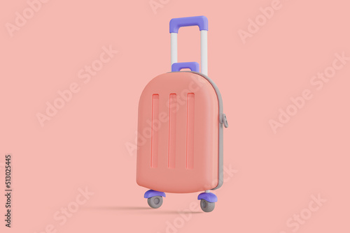 pink suitcase isolated on pink background. travel concept of baggage or luggage. 3d rendering