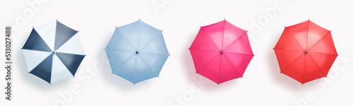 Set of realistic colorful beach umbrella isolated on white background. Vector illustration