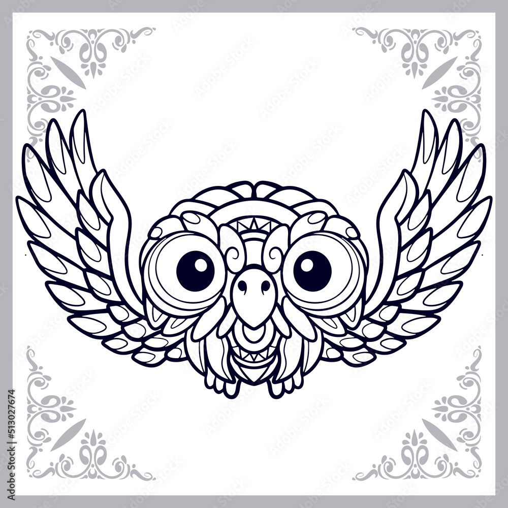 Naklejka premium cute owl cartoon zentangle arts. isolated on white background.