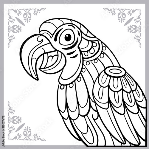 cute macaw bird cartoon zentangle arts. isolated on white background.