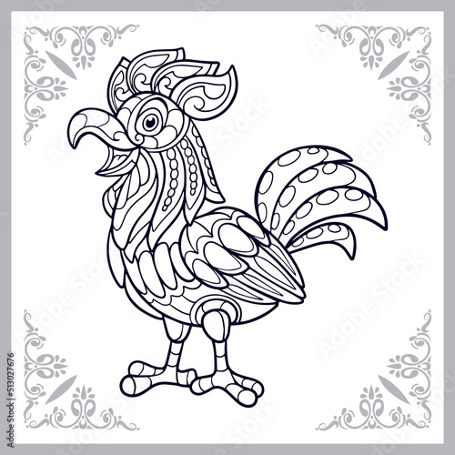 cute rooster cartoon zentangle arts. isolated on white background.