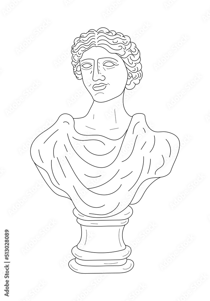 Greek goddess vector in line art style. Greek ancient statue outline illustration. Antique trendy bohemian Greece elements. Greek goddess vector in line art style. Greek ancient statue outline illustration. Antique trendy bohemian Greece elements.
