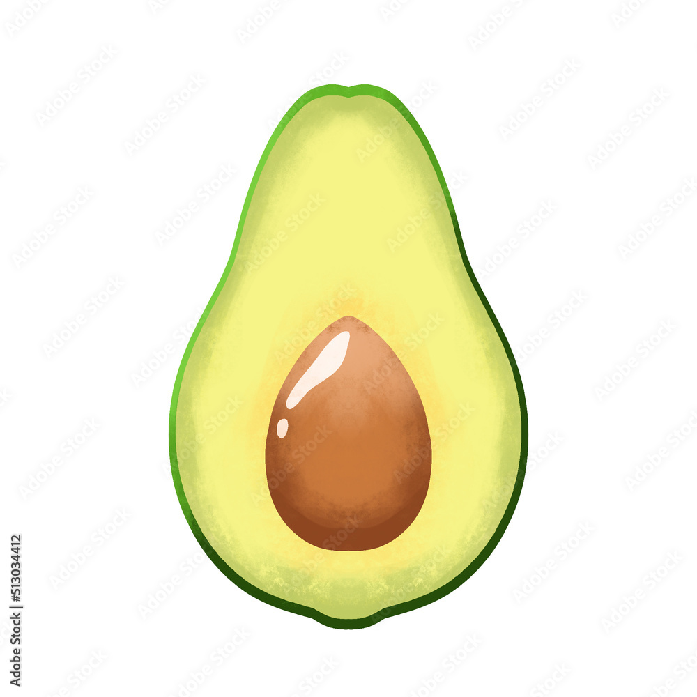 Art half avocado on a white background Art half avocado on a white background