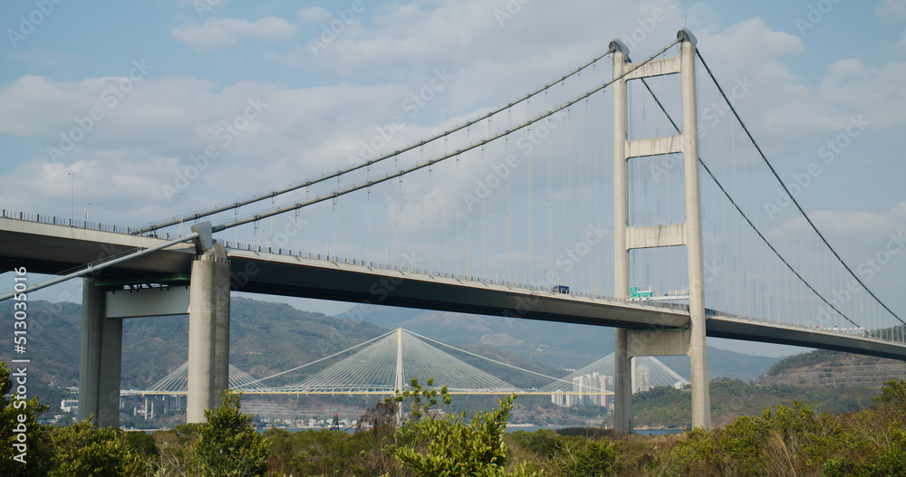 Tsing Ma Suspension bridge in Hong Kong city Tsing Ma Suspension bridge in Hong Kong city