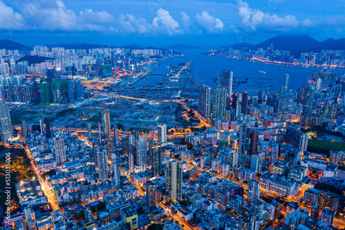 Top down view of Hong Kong city at night