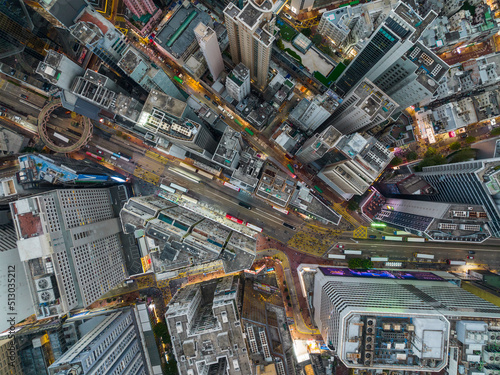 Top view of Hong Kong busy city in the evening