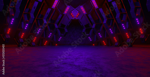 Dystopian CryptoSpace Interior Crypto World Experimental Phantom Red Background Room 3D Rendering