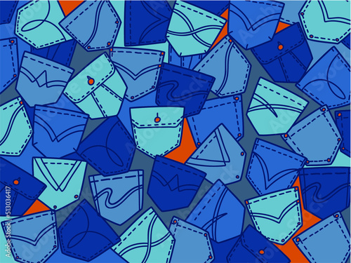 Denim pants background. Vector denim scetch outline illustration isolated for design, print. Stylish denim pants