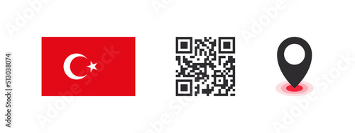 Turkish flag. Flag of the country, QR code with geolocation of the capital of the country. Vector images