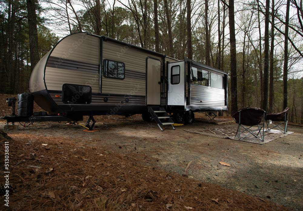 Camper trailer campsite set up