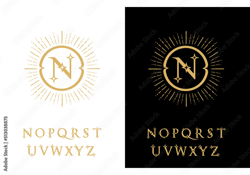 logo template letters are framed by a pattern. Vintage style, alphabet logo template letters are framed by a pattern. Vintage style, alphabet