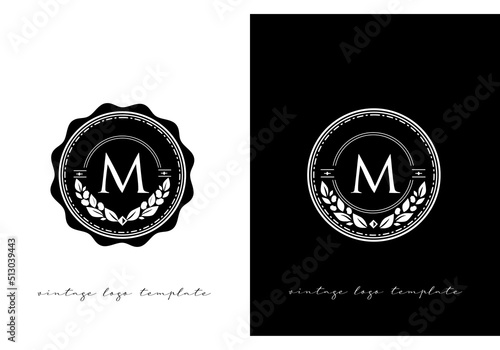 Vintage-style logo, universal round emblem. Black and white color