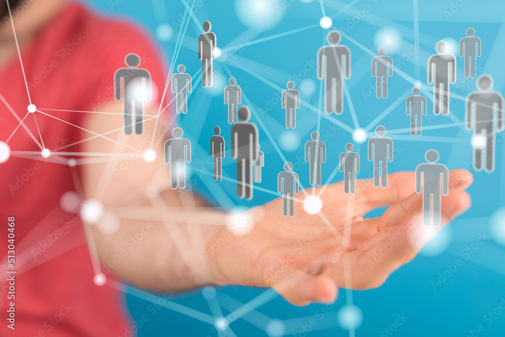 holding 3D rendering group of blue people holding 3D rendering group of blue people