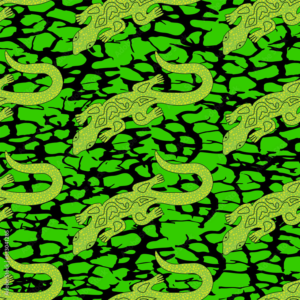 seamless summer print with lizard on cracked background seamless summer print with lizard on cracked background