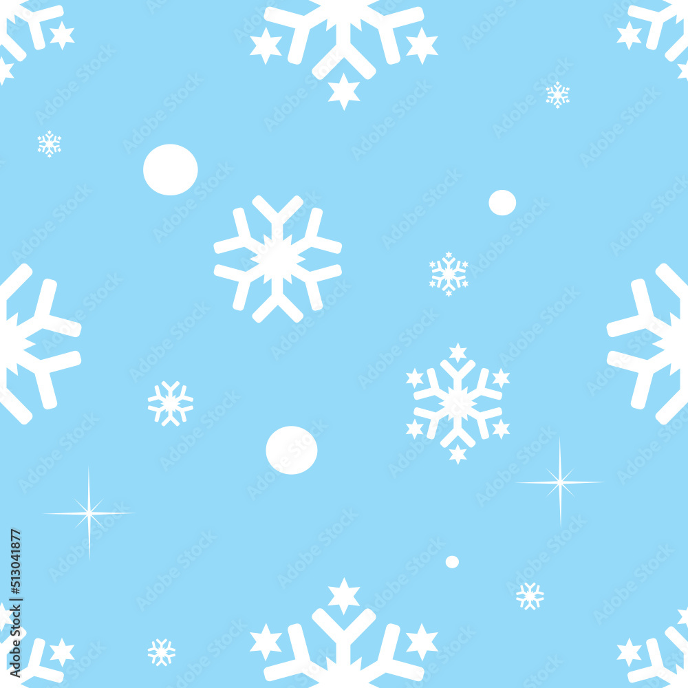 Fototapeta premium Beautiful seamless background for Merry Christmas and New year. White snow flakes on a blue background. Vector illustration.