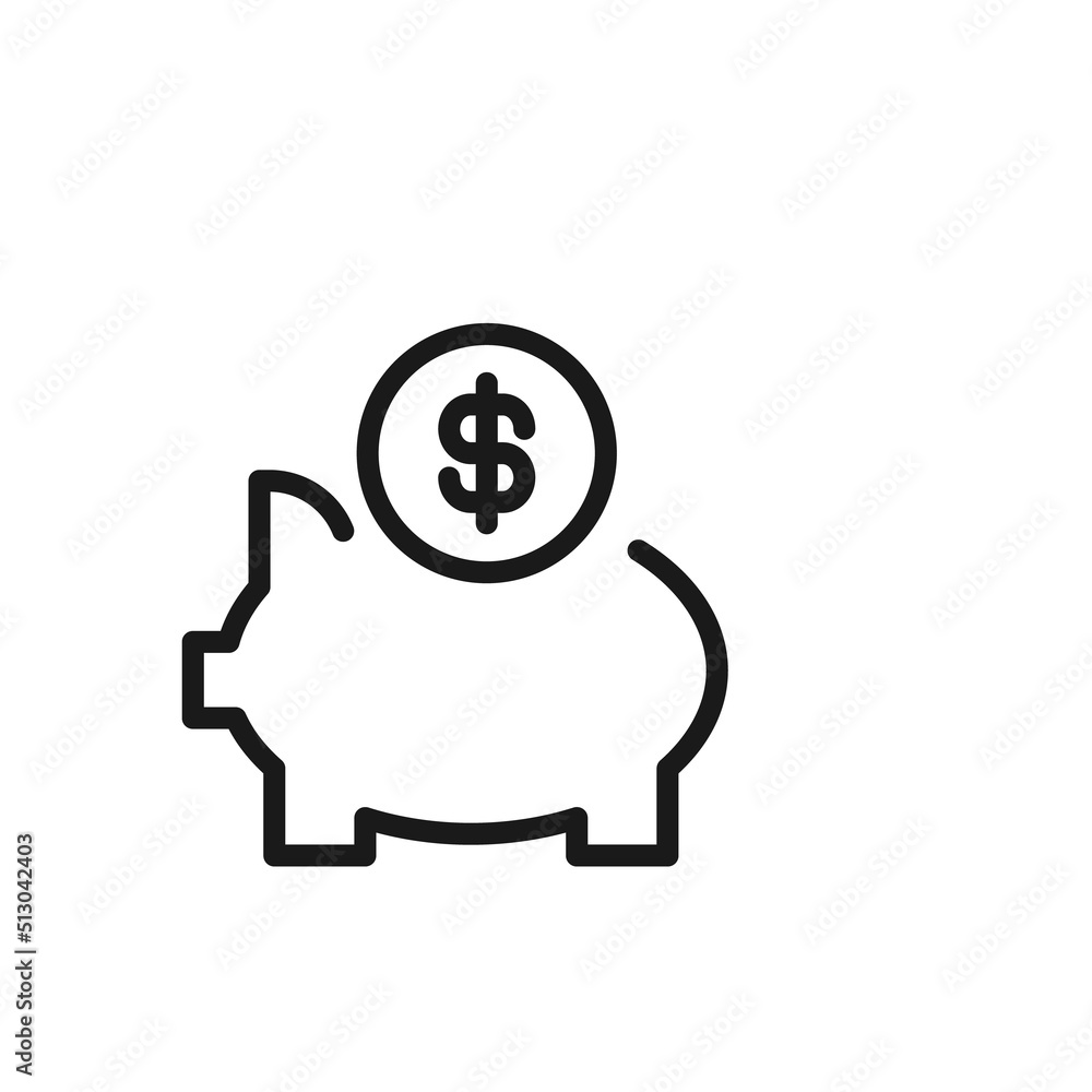 Obraz premium Business, money, finance concept. Vector signs drawn with black line. Suitable for adverts, web sites, apps, articles. Line icon of piggy bank