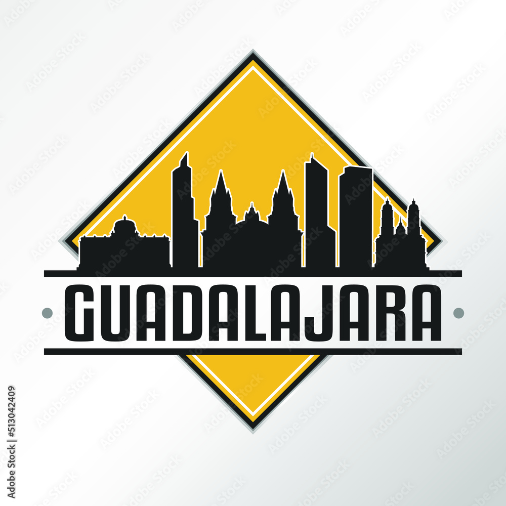 Guadalajara, Jalisco, Mexico Skyline Logo. Adventure Landscape Design Vector City Illustration.