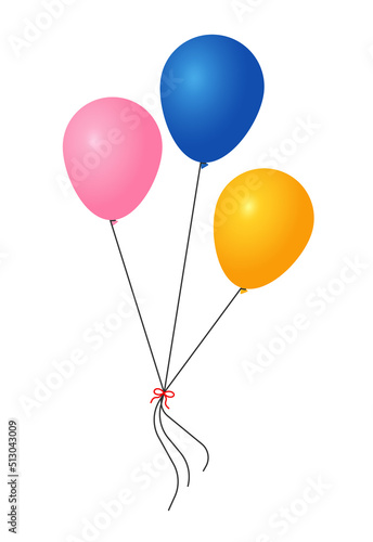 Vector set of realistic isolated colorful balloons for template and invitation decoration on the transparent background. Pink, Blue and Yellow Balloons Vector Illustration. 