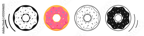 Glazed fried donut vector set. Ring doughnut with sprinkles, bakery or cafe logo