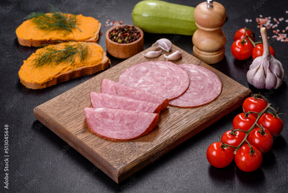 Delicious squash caviar sandwiches on a dark concrete background, healthy breakfast Delicious squash caviar sandwiches on a dark concrete background, healthy breakfast