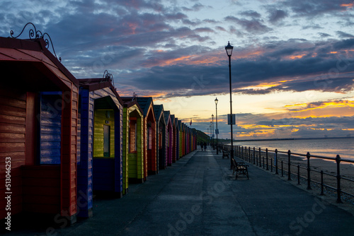 The sunsets by beech huts on the sea front at Saltburn by the Sea, North Yorkshire