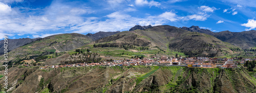 Panoramic aerial view of Mucuchies village on a sunny day. Merida State, Venezuela