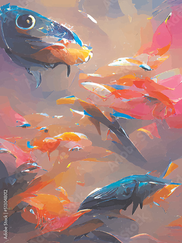 painting of colorful fishes