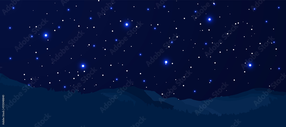 Night sky background with stars and mountains
