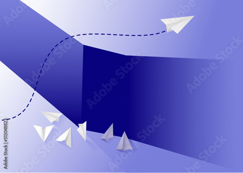 Trial and error and concept for overcoming challenges. Business illustration of a paper plane flying after failing multiple times. Minimalistic vector illustration.