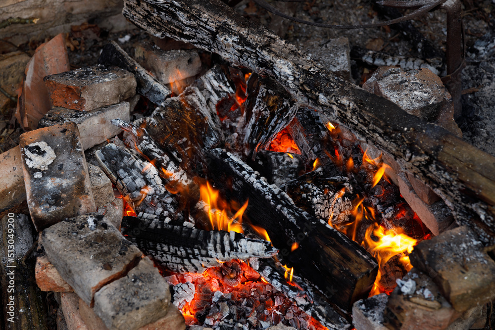 Burning Wood Charcoal for Grill Use Close Up Burning Wood Charcoal for Grill Use Close Up