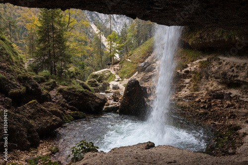 Pericnik Falls from Under the Alpine Waterfall in Slovenian Triglav National Park