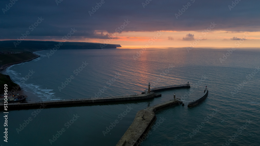 Sunset over Whitby Harbour North Yorkshire UK