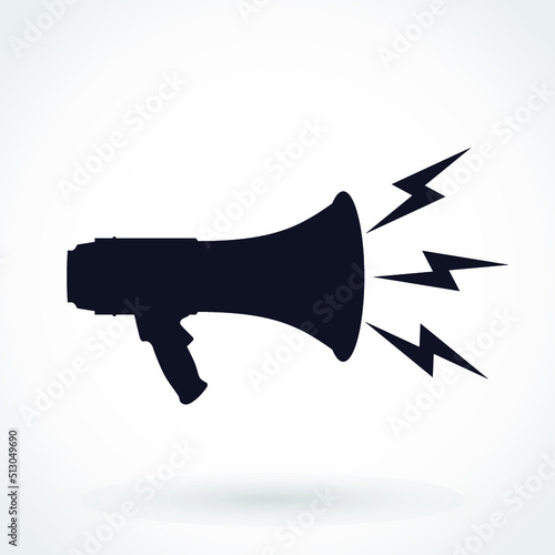 loud silhouette megaphone profile with noise lightnings