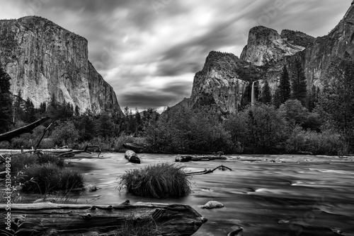 Yosemite Valley view in black and white, Yosemite National Park